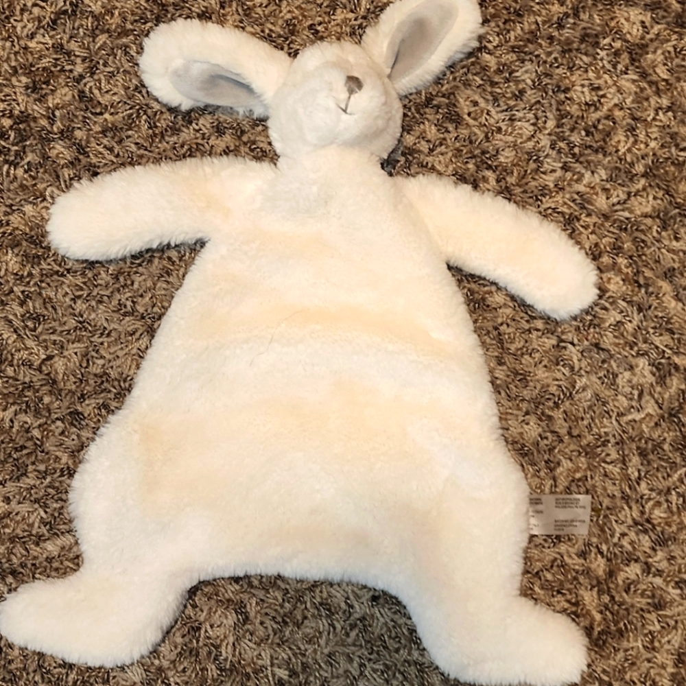 Anthropologie Baby Lovey Plush Flat Bunny Rabbit Security White